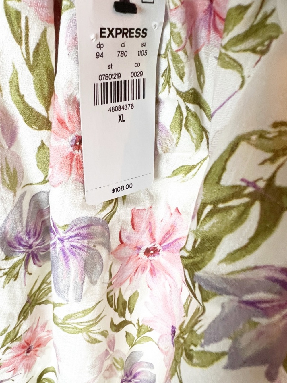 NWT SZ XL Express Floral Sweetheart Babydoll Mini Dress in Cream & Pastel Floral - Picture 7 of 9